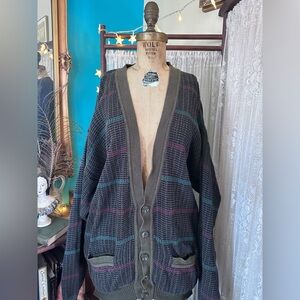 Vintage 90s 100% Cotton Eggplant and Olive Knit Liz Claiborne Cardigan Size XL
